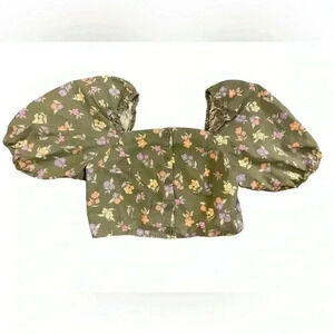Princess Highway Linen Blend Floral Crop Top Size 10
